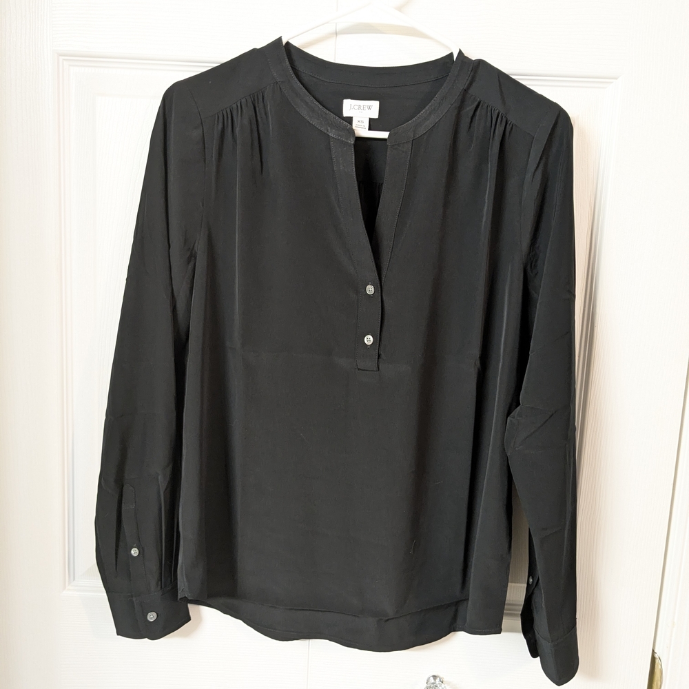J. Crew Factory Black Popover Placket Blouse size XS